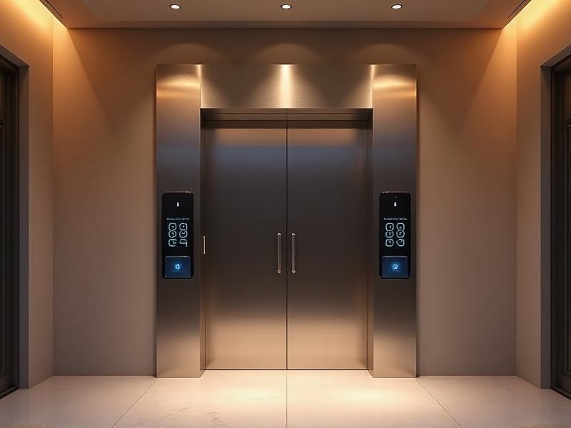 A modern airlock system installed in a residential setting, featuring sleek metal doors and digital controls, under soft lighting, highlighting its advanced technology and practicality.