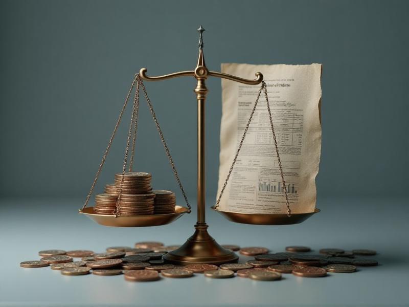 A conceptual image representing cost factors in nutritional analysis, showing a balance scale with coins on one side and a lab report on the other, set against a neutral background with soft lighting, symbolizing the trade-off between cost and quality.