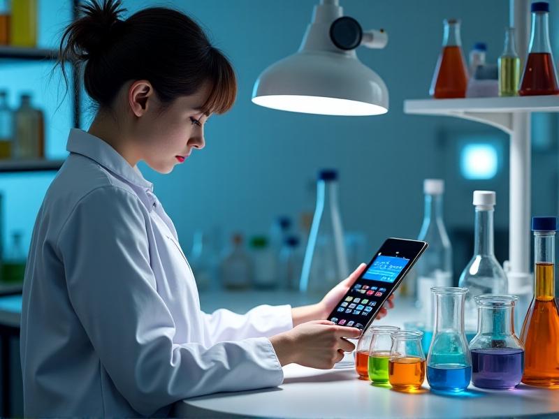 A hand carefully calibrating a digital pH meter with calibration solutions, set against a clean, well-lit workspace, emphasizing the importance of accuracy and attention to detail in pH monitoring.
