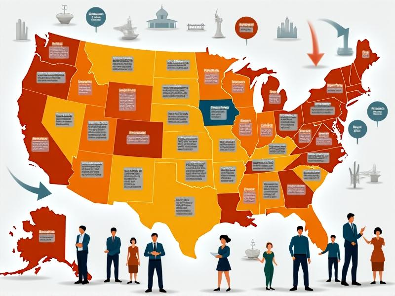 An infographic illustrating the complexities of multi-state compliance for cottage food producers, with arrows and icons representing different states and their unique requirements.